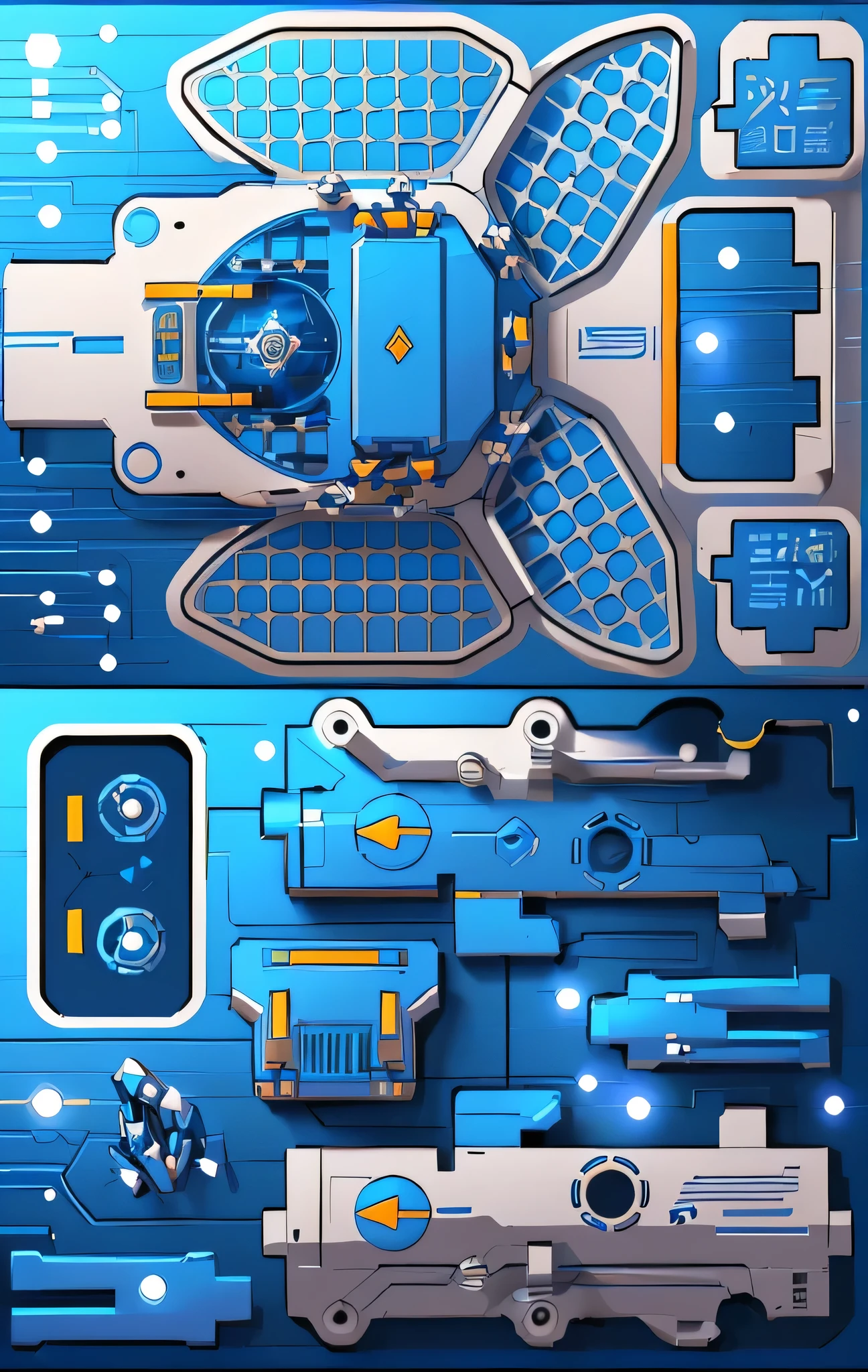 Mecha parts, highly detailed panel cuts, Spacesuit cartoon，Space car cartoon,  Fusion of Mecha parts, highly detailed panel cuts,Plan of a small space station with computers, parts and components, Fusion of Mecha parts, simple Bionic explosion diagram, Very detailed schematic, Highly detailed toys, cyborg parts and components, Mecha details, Clean lines and flat colors, Mecha parts, Mechanical body, Bionic explosion diagram, Realistic shadow parts, Mechanical parts details