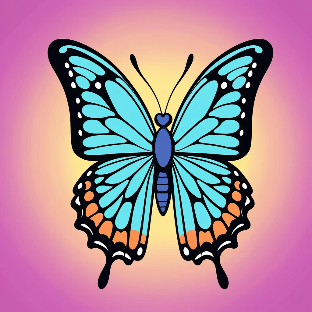 cute butterfly, illustration, vector graphics, strong contours