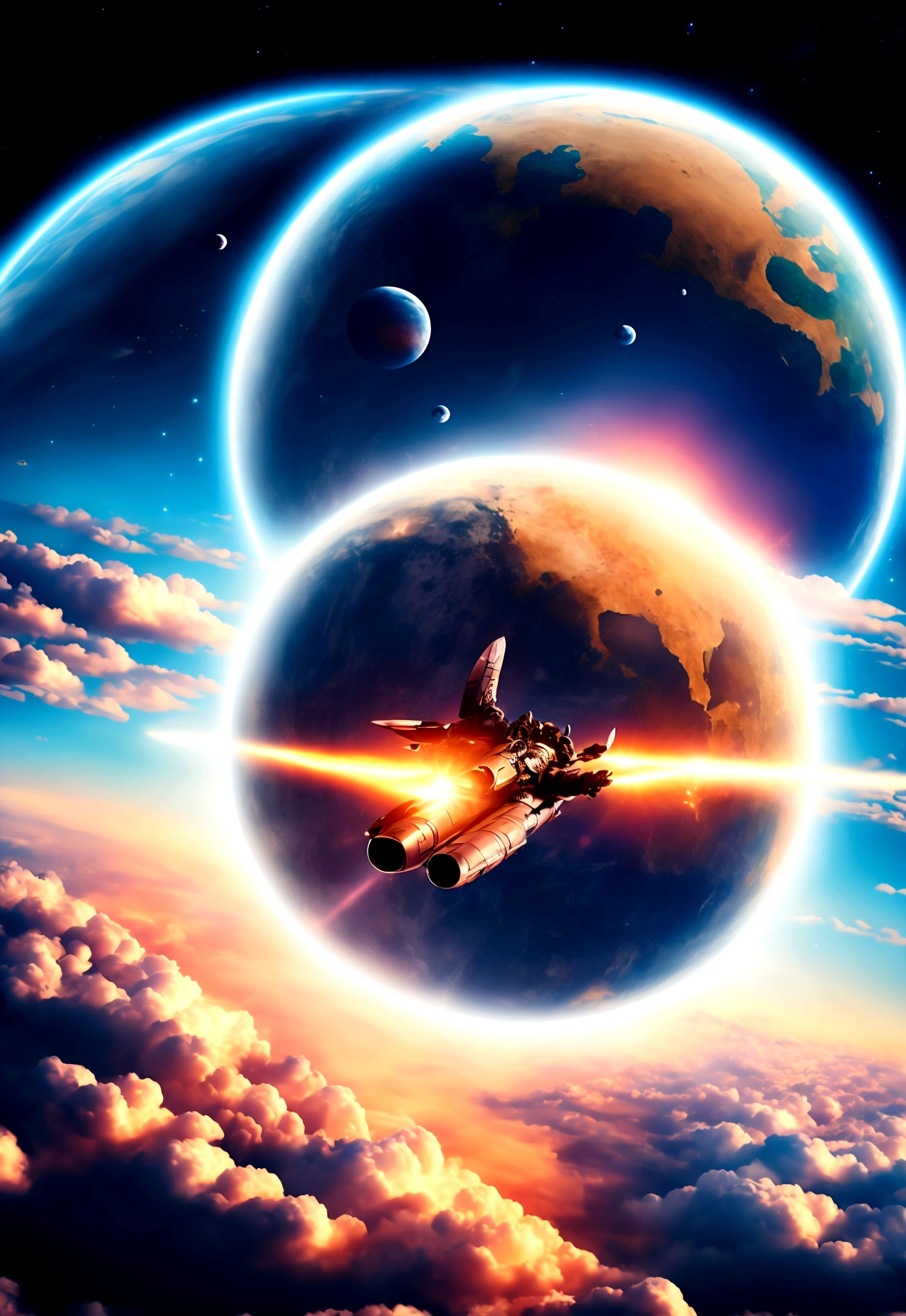 A man flies through the sky,Surrounded by a planet,A variety of goods surround it.
