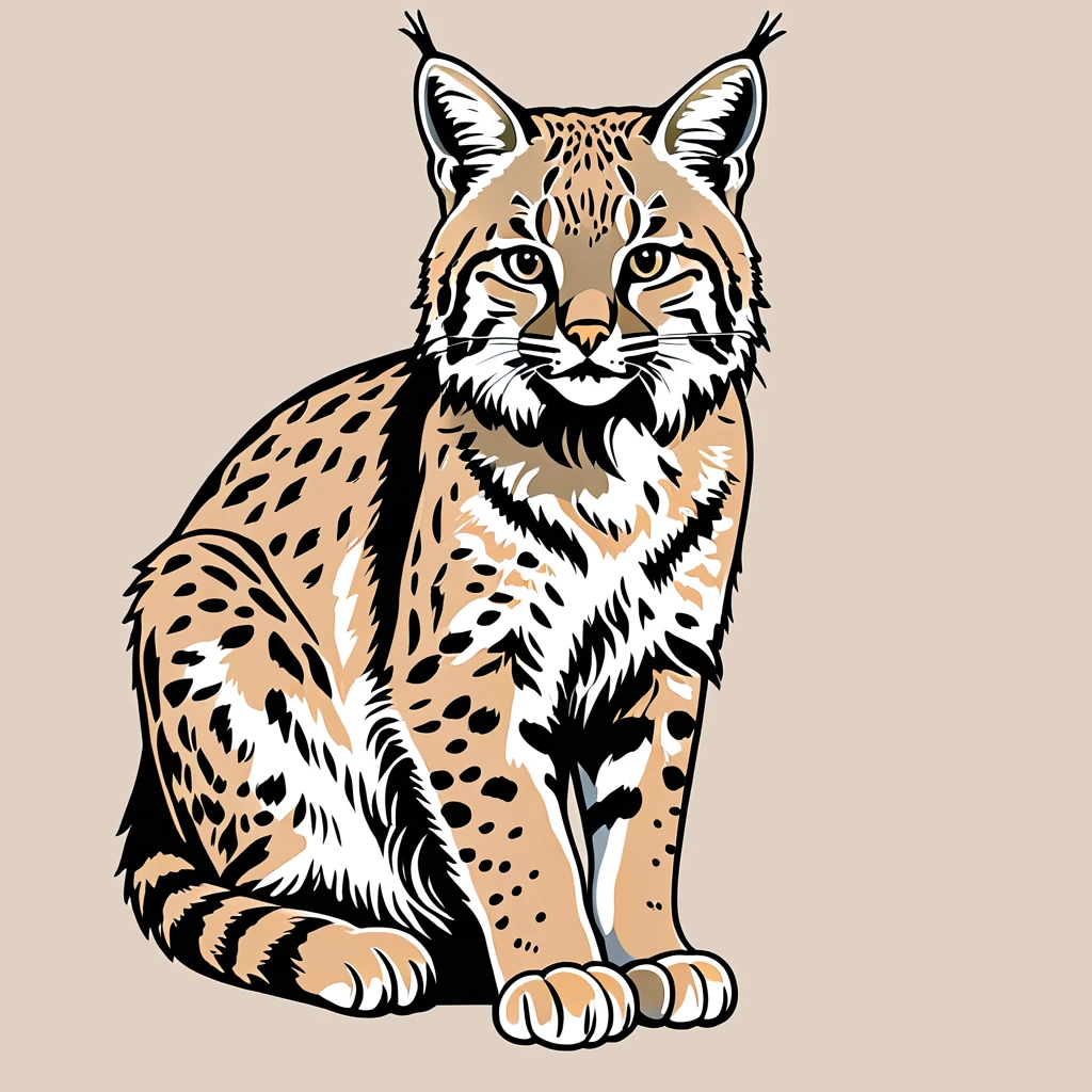 cute bobcat, illustration, vector graphics, strong contours