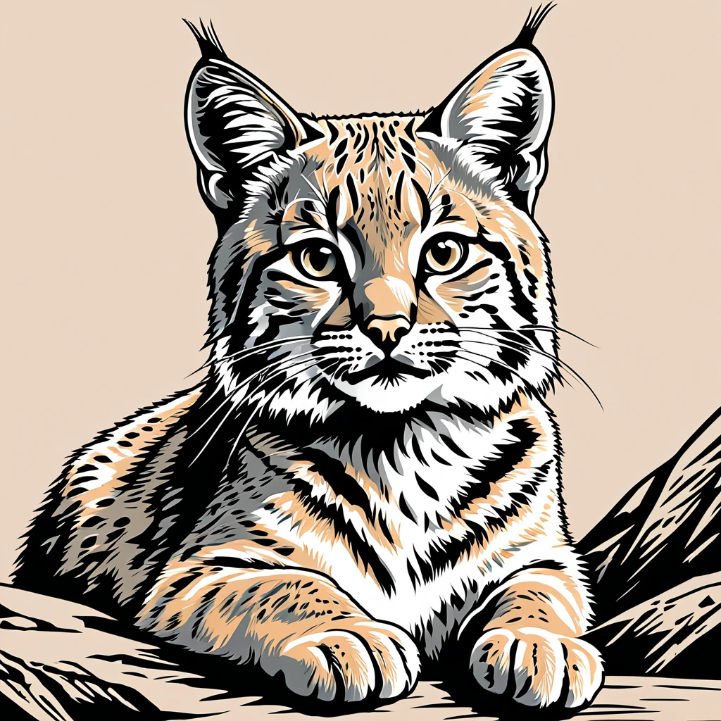 cute bobcat, illustration, vector graphics, strong contours