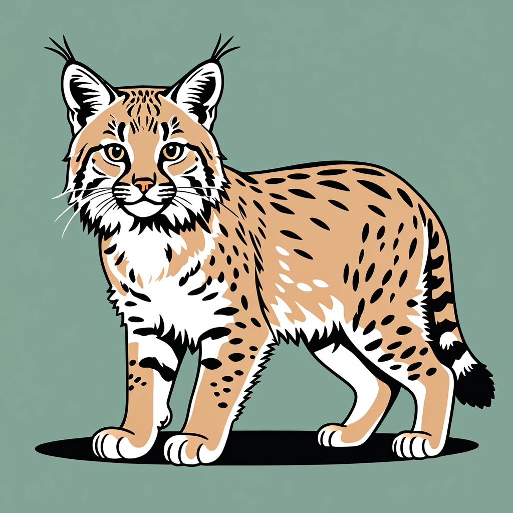 cute bobcat, illustration, vector graphics, strong contours
