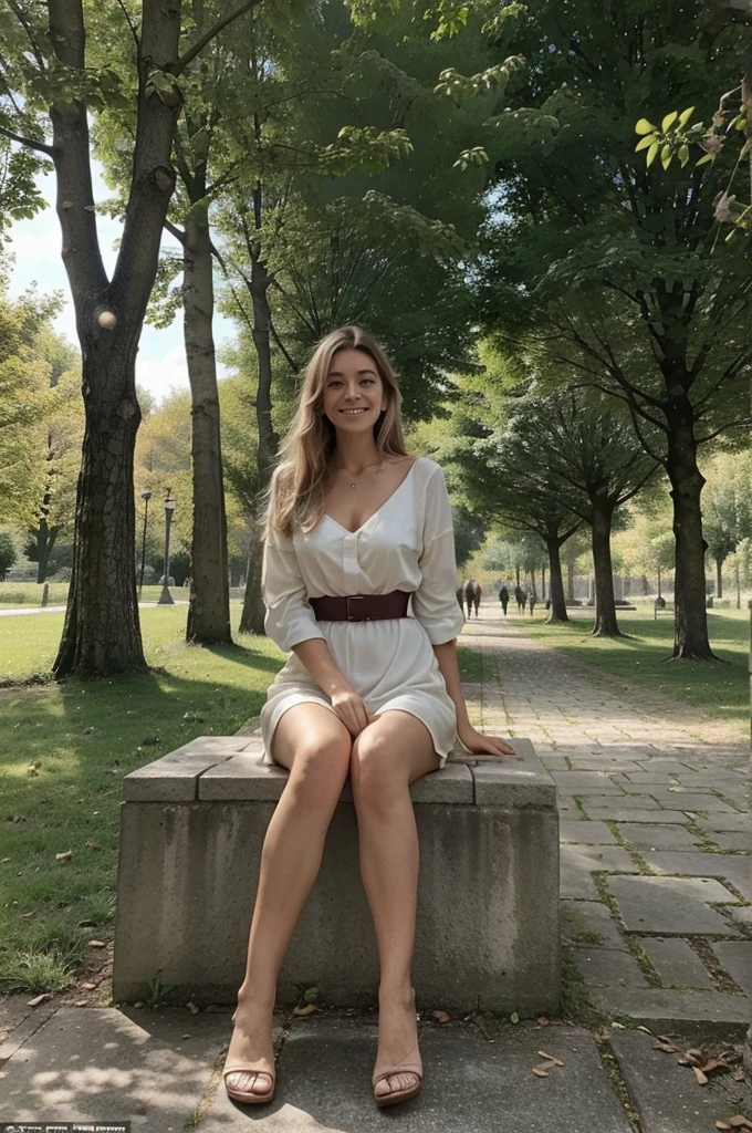 Scène Principale :
Sujette : Une jeune femme de 20 ans, cheveux blonds, longs et légèrement ondulés, avec un teint clair et une peau éclatante. Elle porte une tenue décontractée mais élégante, par exemple, une robe d'été légère ou un ensemble chic avec un chemisier et une jupe.
Pose : Debout ou assise sur un banc dans le parc, adoptant une pose détendue et naturelle. Elle peut être en train de regarder autour d'elle, de lire un livre ou d'utiliser son téléphone. Son expression est sereine et souriante.
Accessoires : Elle porte des accessoires délicats comme des boucles d'oreilles, un collier et peut-être une montre. Si elle est assise, elle peut avoir un sac à main à côté d'elle ou sur ses genoux.
Décor du Parc :
Environnement : Un parc verdoyant avec des arbres, des pelouses bien entretenues, des parterres de fleurs colorées et des allées pavées.
Éléments : Des bancs en bois ou en métal, des lampadaires, des fontaines ou des sculptures, et quelques passants ou joggeurs en arrière-plan.
Détails : Des oiseaux ou des écureuils dans les arbres, des feuilles tombées par terre, et peut-être une aire de jeux ou un étang visible à distance.
Ambiance et Lumière :
Lumière : Lumière naturelle du jour, créant une ambiance lumineuse et joyeuse. Les ombres doivent être douces et naturelles, reflétant l'heure de la journée (par exemple, matin ou après-midi).
Atmosphère : Une atmosphère paisible et agréable, capturant l'essence d'un moment de détente en plein air dans le parc.
Style Artistique :
Réalisme : L'image doit être aussi naturelle et détaillée que possible, capturant la beauté et la tranquillité de la scène dans le parc.
