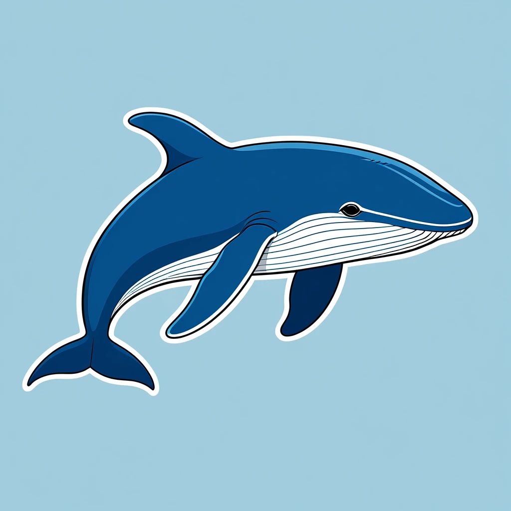 cute blue whale, illustration, vector graphics, strong contours
