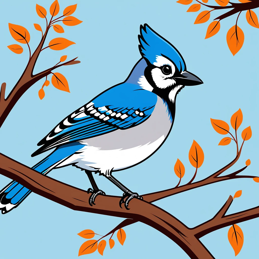 cute blue jay, illustration, vector graphics, strong contours
