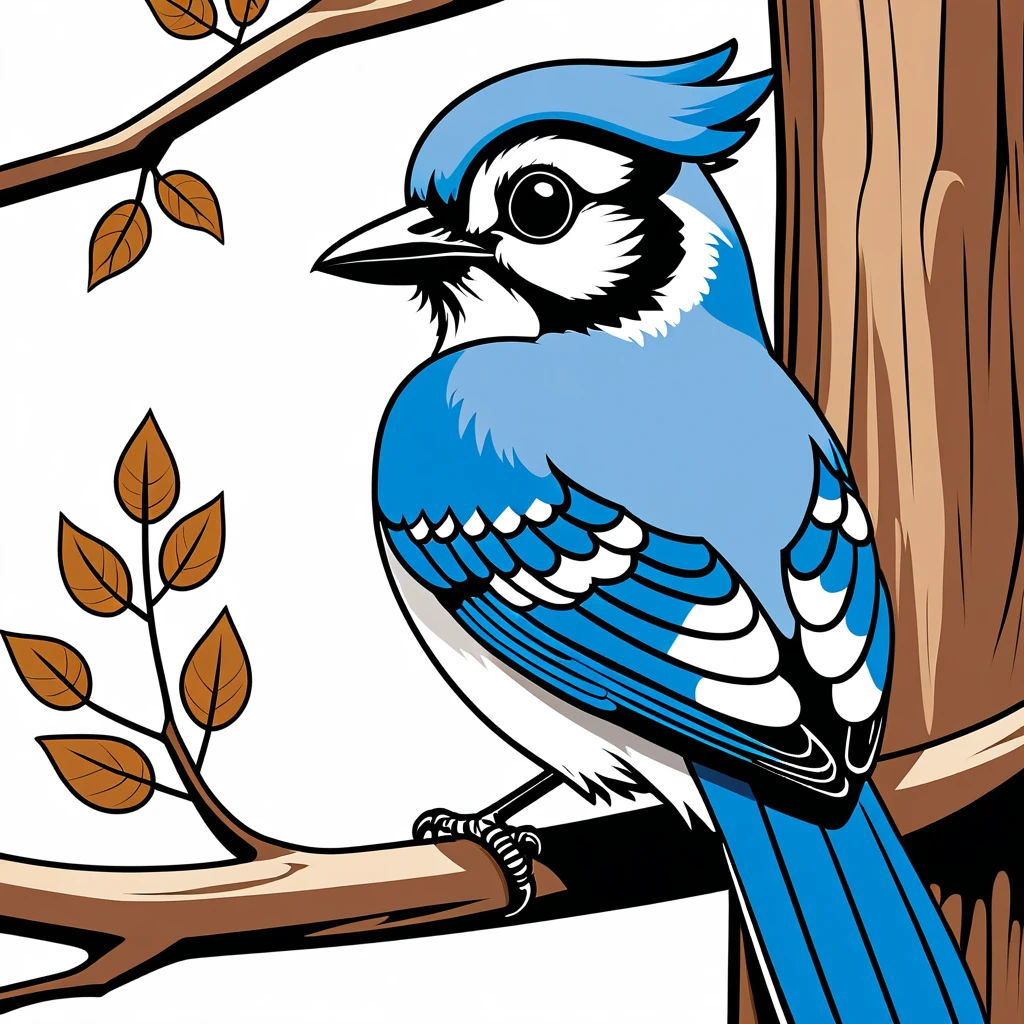cute blue jay, illustration, vector graphics, strong contours