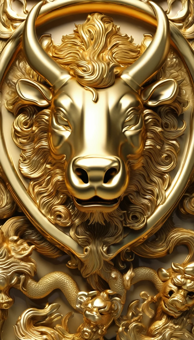 Faucet ,Chinese zodiac,Traditional Chinese mythical beasts,Monsters in Shanhaijing,3d texture,Gold,Super Fine,Clear structure,complex,There is logic,Super Fine,Ultra HD,Hyperrealism,