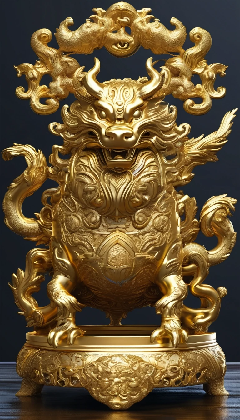 Faucet ，Chinese zodiac，Traditional Chinese mythical beasts，Monsters in Shanhaijing，3d texture，Gold，Super Fine，Clear structure，complex，There is logic，Super Fine，Ultra HD，Hyperrealism，