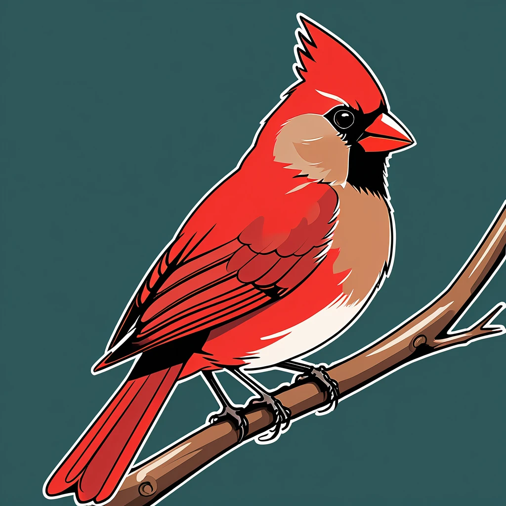 cute cardinal, illustration, vector graphics, strong contours