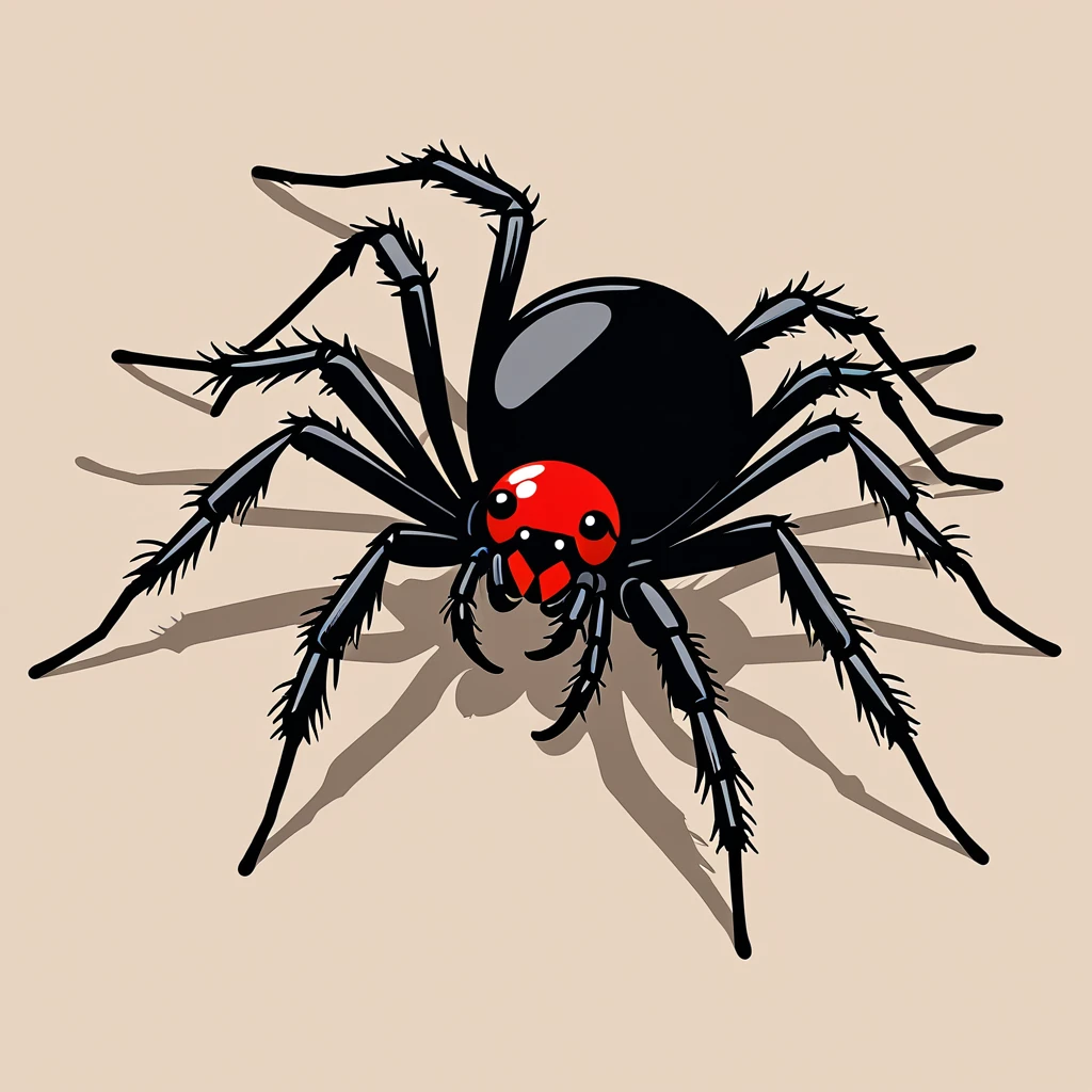 cute black widow spider, illustration, vector graphics, strong contours
