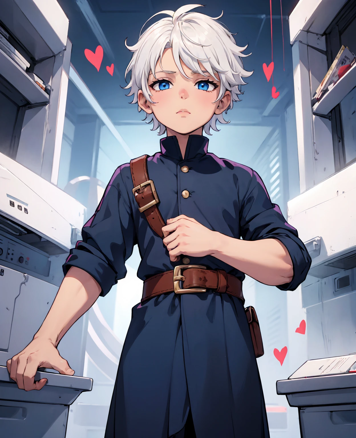 Toddler, 1boy, white hair, blue eyes, king of the hearts