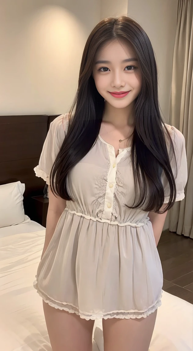 masterpiece, Highest quality, Very detailed、1 female, show panties to camera、smile,pretty girl,20-year-old、In the bedroom、25 year old beauty、Japanese Idols、