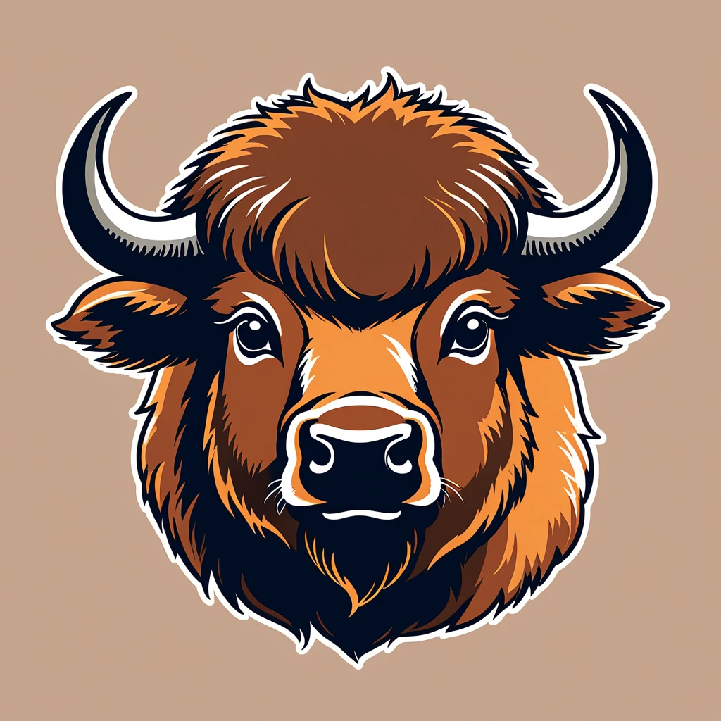 cute bison, illustration, vector graphics, strong contours