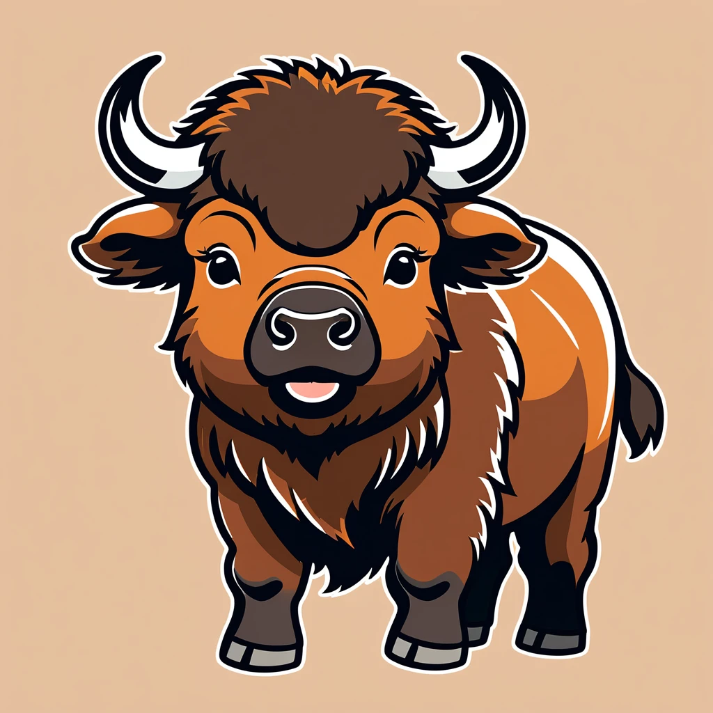 cute bison, illustration, vector graphics, strong contours