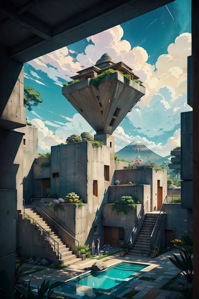 anime (best-quality:0.8), (best-quality:0.8), perfect anime illustration, we've been trying to reach you about your cars extended warranty, An illustration in collage style, with giant boulders, brutalist building sections, terraces, stairs, cacti, agave, concrete texture, multiple geometric shapes, hatch and cross hatching, planet saturn, volcano, moon, Luis Barragán's architectural style build, milky way galaxy, violet, one motorcycle, An illustration in collage style, with giant boulders, brutalist building sections, stairs, cacti, agave, concrete texture, multiple geometric shapes, hatch and cross hatching, planet saturn, volcano, moon, Luis Barragán's architectural style build, reflective pool, terraces. An elegant and modern build, in top of big boulders, with terraces, materials concrete, wood, steel and crystal, various gardens with tropical vegetation, cacti and rocks, stairs, a pool. In middle of sea, a big wave near, sunset, mountains and a volcano in the horizont, cute islands around, illustration format, cute color palette, detailed, masterpiece, award-winning work A 1999 Nissan GTR in Tron form r34 horizonte Lamborghini under a pink and purple sky, an anime drawing by Makoto Shinkai, trending on pixiv, magical realism, beautiful anime scene, cosmic skies. by makoto shinkai, ( ( makoto shinkai ) ), by makoto shinkai, anime background art, style of makoto shinkai