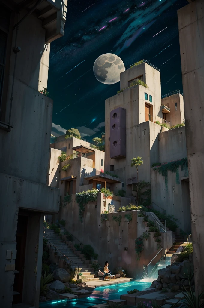 anime (best-quality:0.8), (best-quality:0.8), perfect anime illustration, we've been trying to reach you about your cars extended warranty, An illustration in collage style, with giant boulders, brutalist building sections, terraces, stairs, cacti, agave, concrete texture, multiple geometric shapes, hatch and cross hatching, planet saturn, volcano, moon, Luis Barragán's architectural style build, milky way galaxy, violet, one motorcycle, An illustration in collage style, with giant boulders, brutalist building sections, stairs, cacti, agave, concrete texture, multiple geometric shapes, hatch and cross hatching, planet saturn, volcano, moon, Luis Barragán's architectural style build, reflective pool, terraces. An elegant and modern build, in top of big boulders, with terraces, materials concrete, wood, steel and crystal, various gardens with tropical vegetation, cacti and rocks, stairs, a pool. In middle of sea, a big wave near, sunset, mountains and a volcano in the horizont, cute islands around, illustration format, cute color palette, detailed, masterpiece, award-winning work A 1999 Nissan GTR in Tron form r34 horizonte Lamborghini under a pink and purple sky, an anime drawing by Makoto Shinkai, trending on pixiv, magical realism, beautiful anime scene, cosmic skies. by makoto shinkai, ( ( makoto shinkai ) ), by makoto shinkai, anime background art, style of makoto shinkai