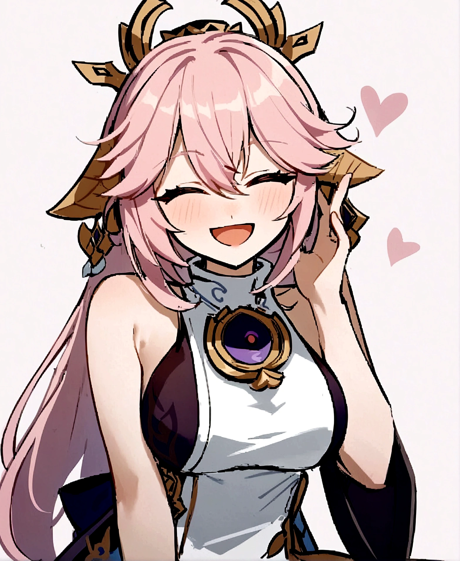 A smug narcissistic pink haired genie woman wearing a pink bra and white puffy harem pants and lots of jewelry flaunting herself