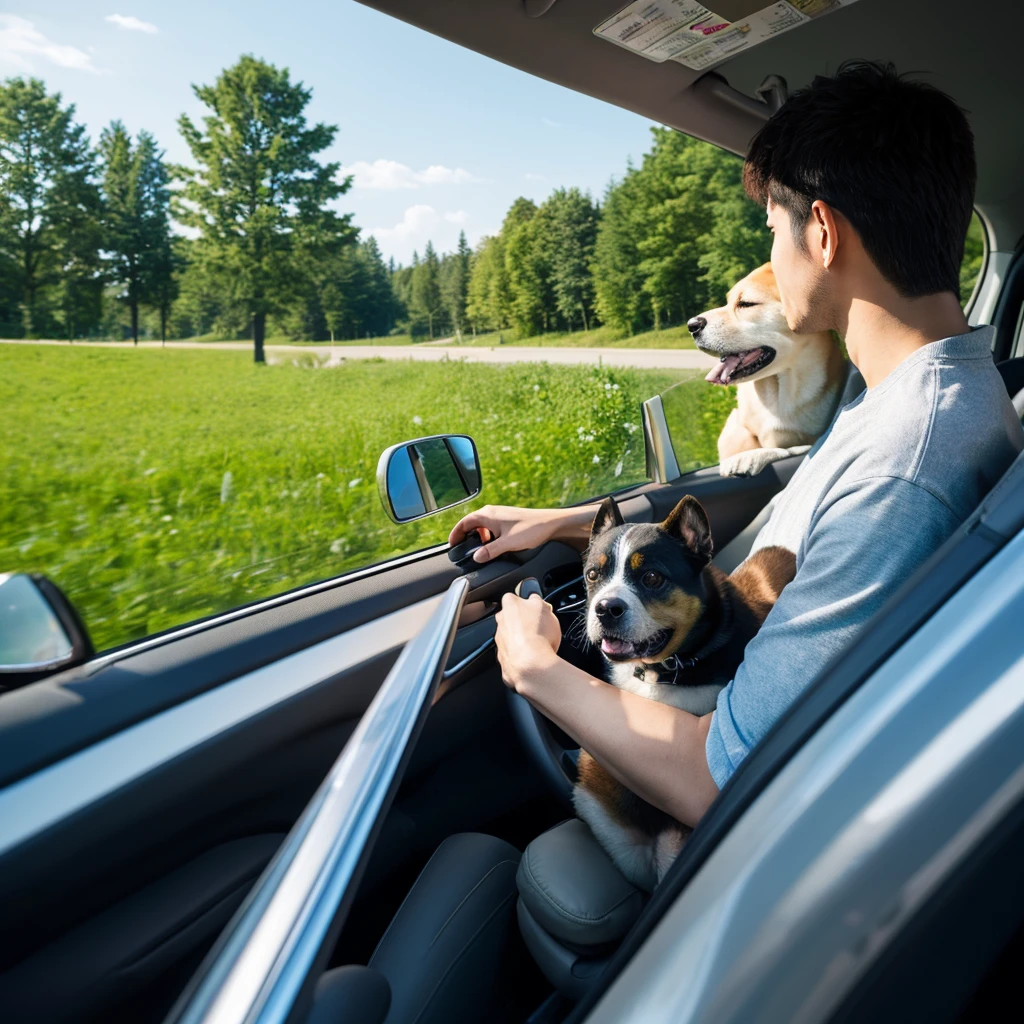 A dog driving a car