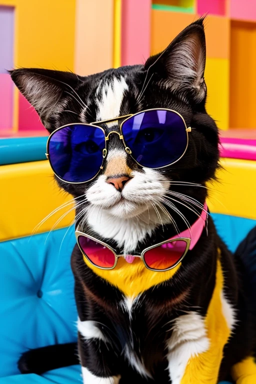 colorfull cat wearing sunglass