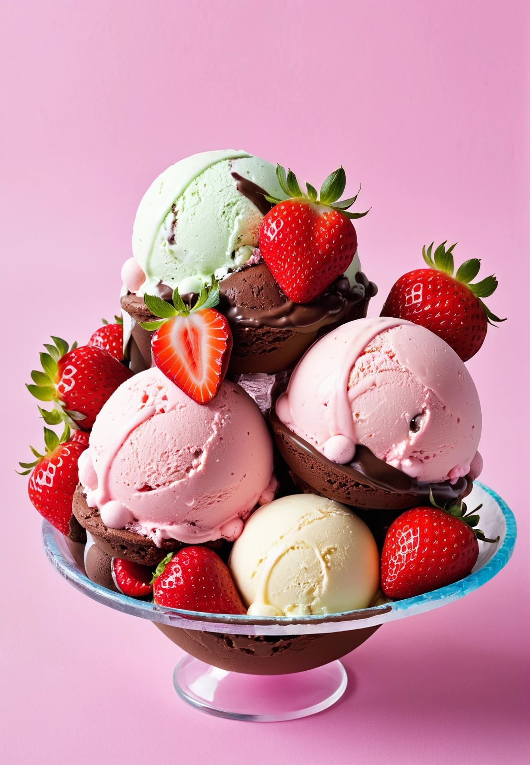 Made from ice cream，Huge ice cream，strawberry ice cream，chocolate，cream，Ice cream balls
