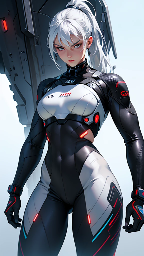 Beautiful cybernetic white hair girl looking at camera in underwear detailed muscles realistic masterpieces dynamic poses 