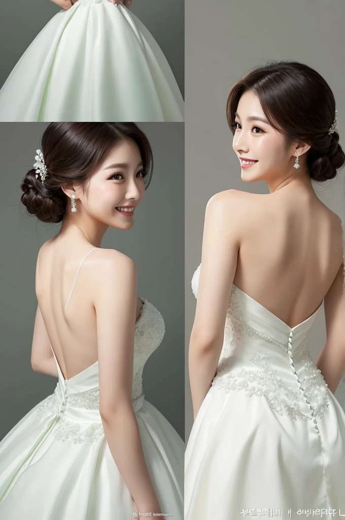 Realistic and beautiful Japan models、wedding dress、White dress to hide the skin、1 model、1人、Solo Shot、posterior view、Rear view