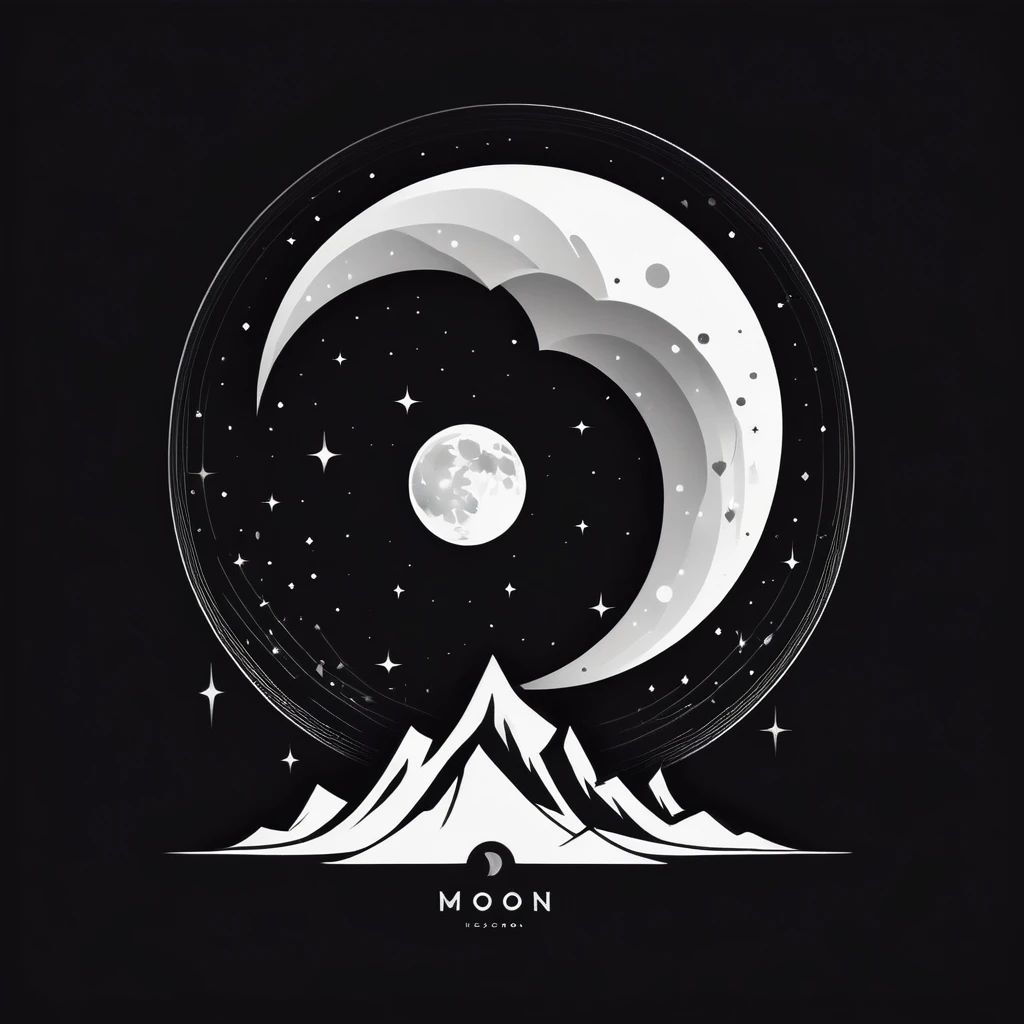 the moon logo design. with a geometric style, flat, without color gradations, with neat shapes in black and white, monochrome