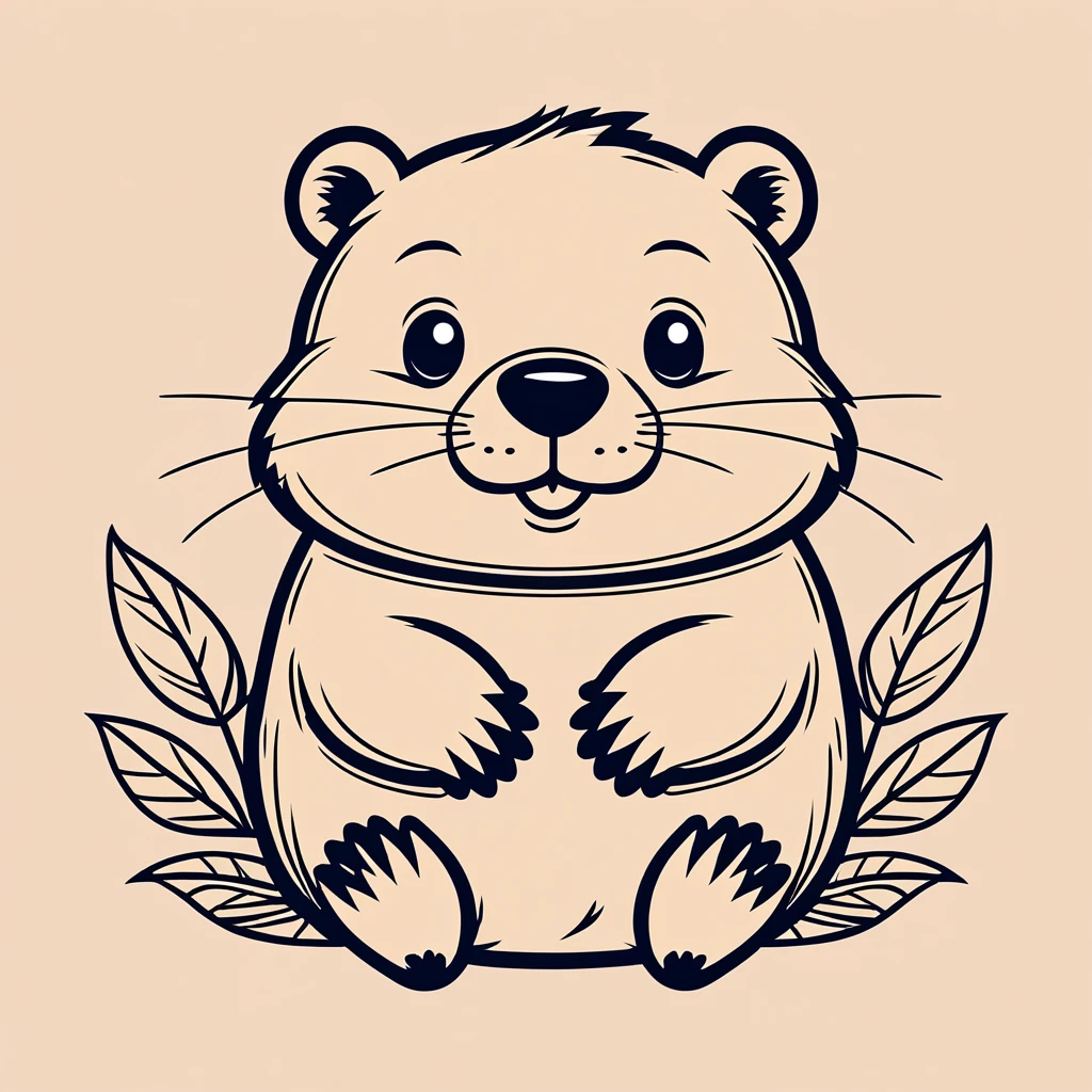 cute beaver, illustration, vector graphics, strong contours
