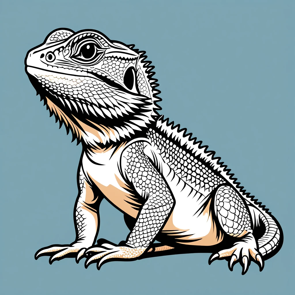 cute bearded dragon, illustration, vector graphics, strong contours
