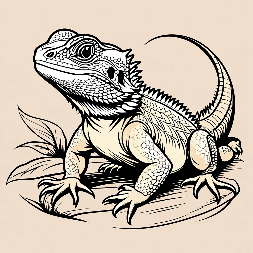 cute bearded dragon, illustration, vector graphics, strong contours

