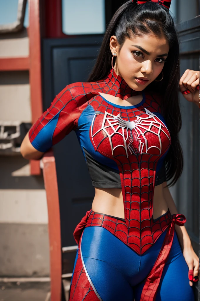 A spiderman with a little Hello Kitty and in chola clothing