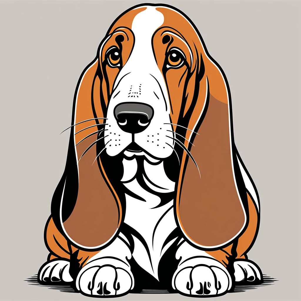 cute basset hound, illustration, vector graphics, strong contours