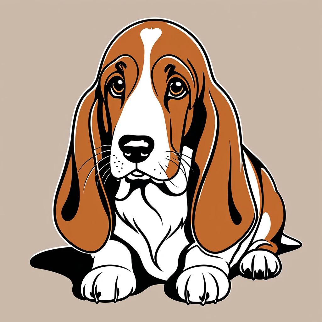 cute basset hound, illustration, vector graphics, strong contours