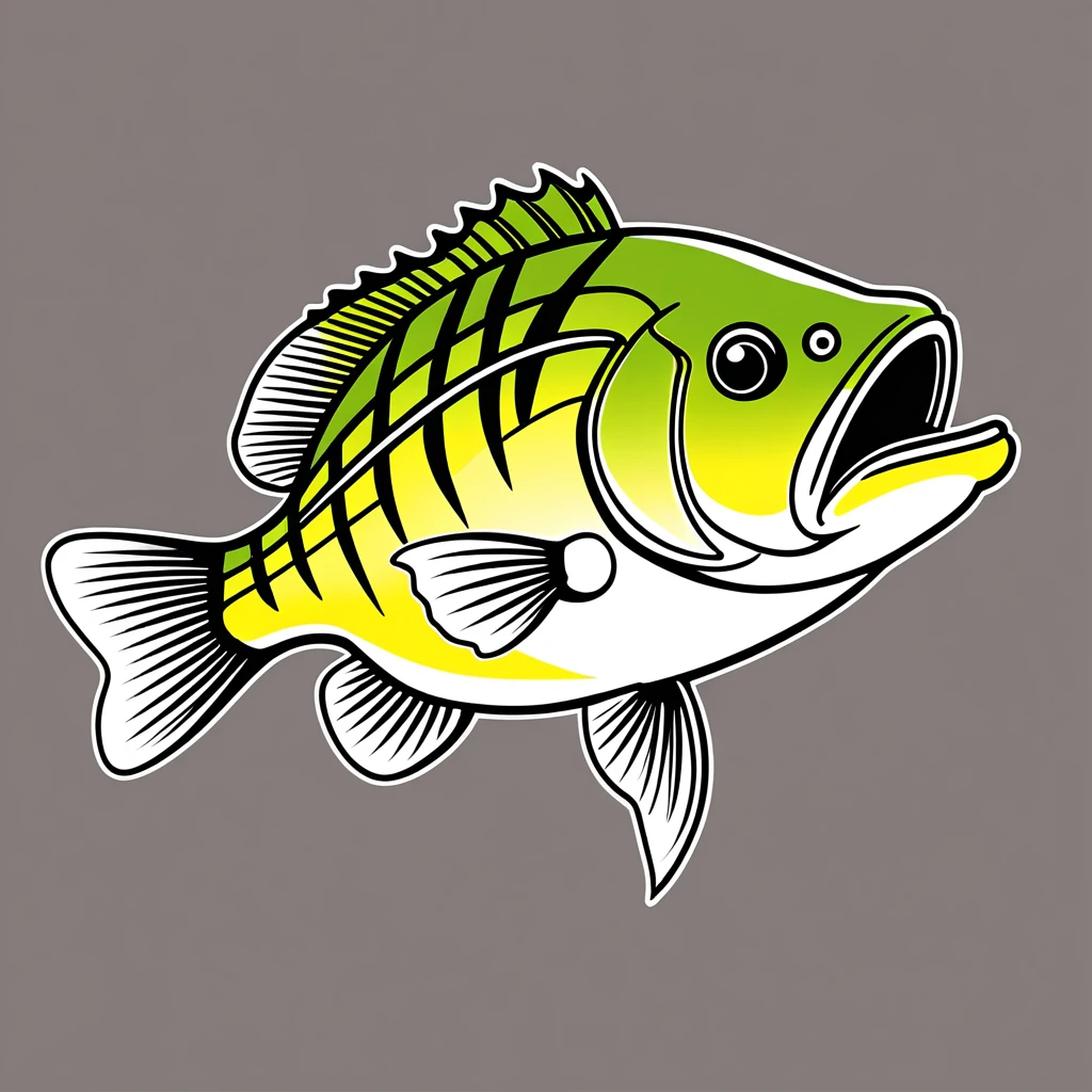 cute bass, illustration, vector graphics, strong contours

