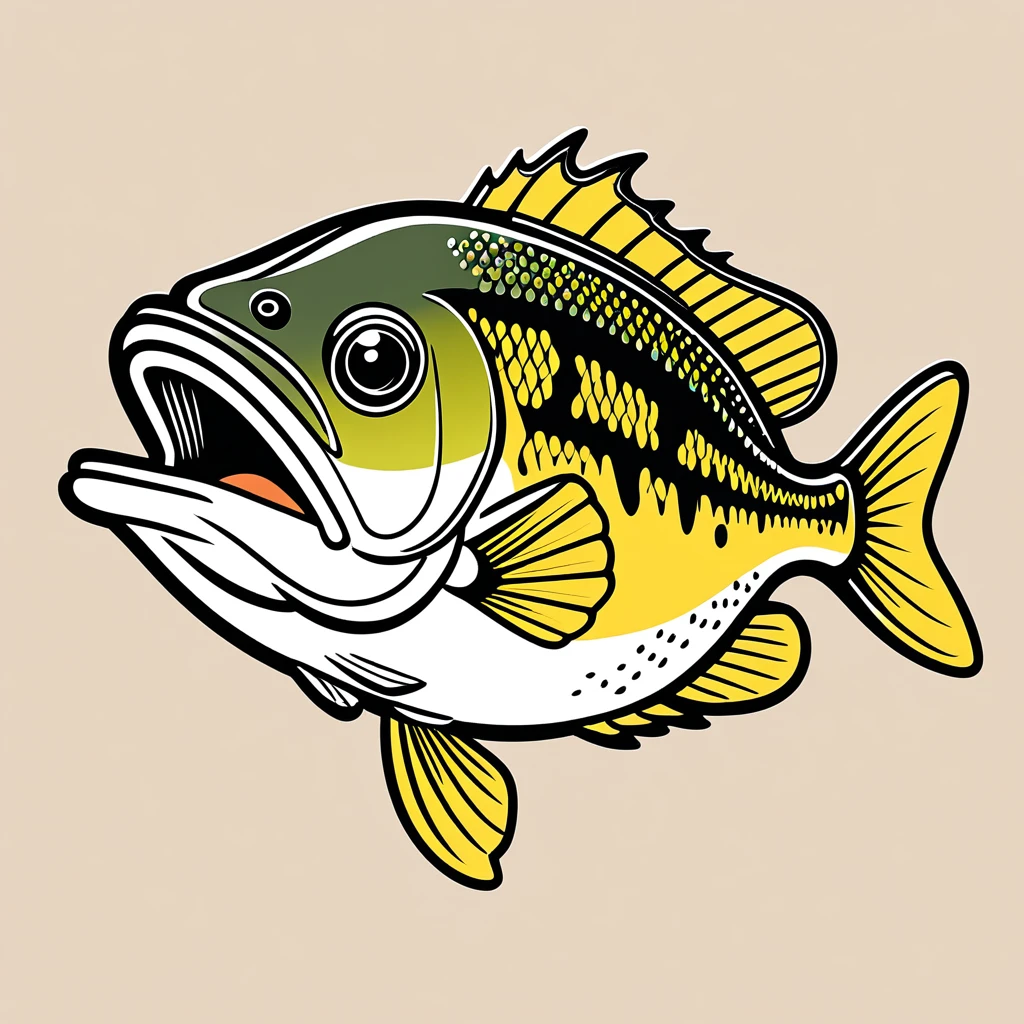cute bass, illustration, vector graphics, strong contours
