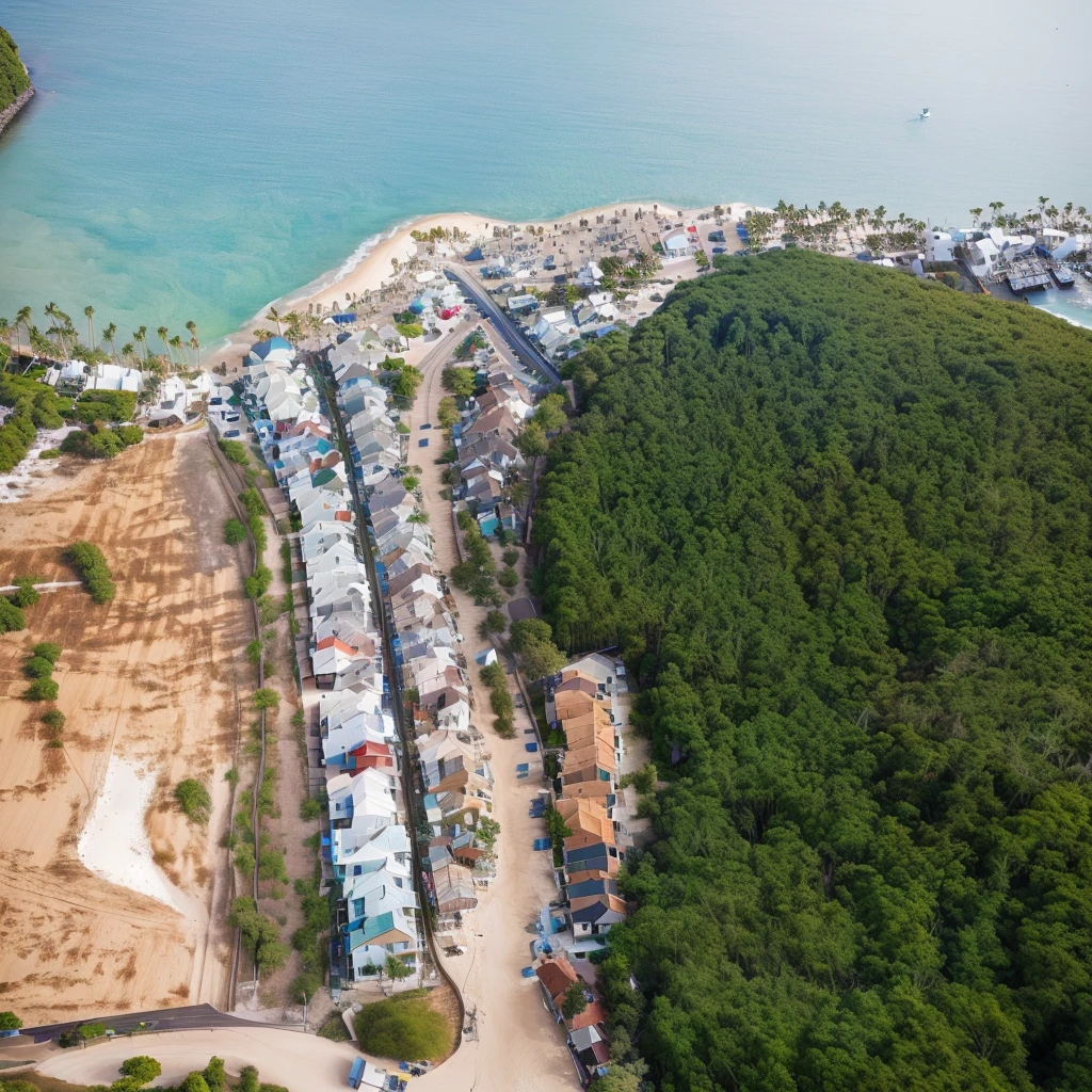aerial view of a beach with a lot of houses and trees, photo from above, photo taken from above, wide angle shot from above, aerial view from above, aerial shot from the drone, wide aerial shot, view from slightly above, viewed from bird's-eye, hd aerial photography, isometric aerial view, drone view, perspective shot from the sky