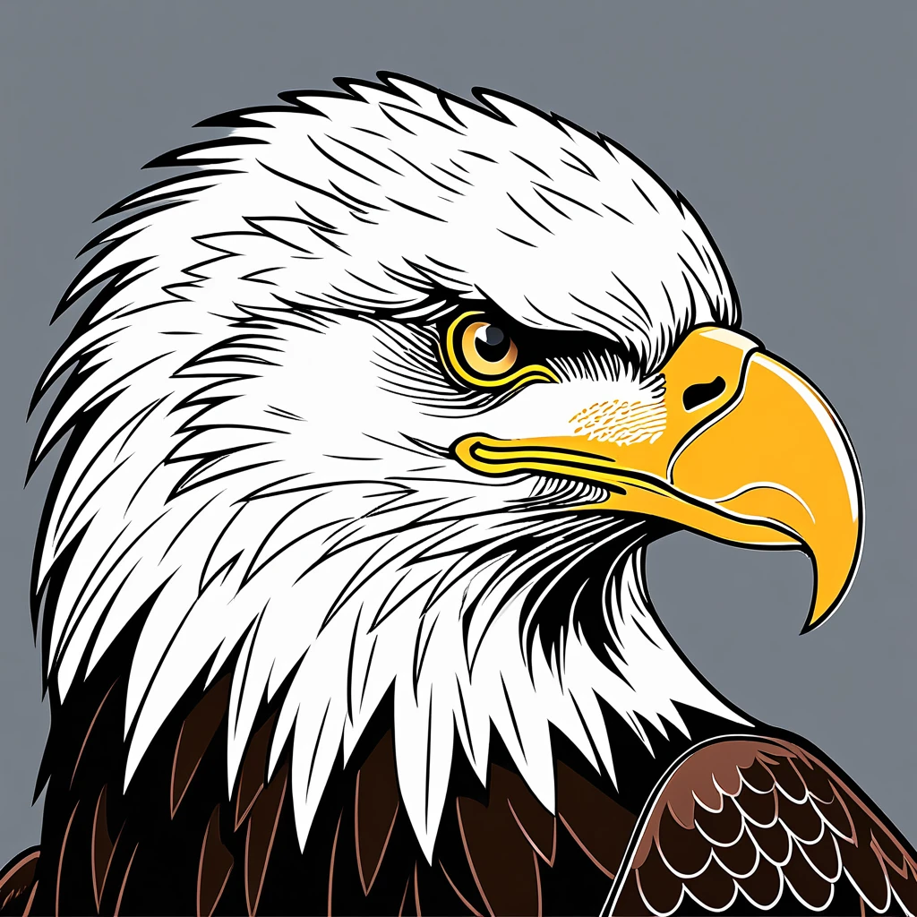 cute bald eagle, illustration, vector graphics, strong contours
