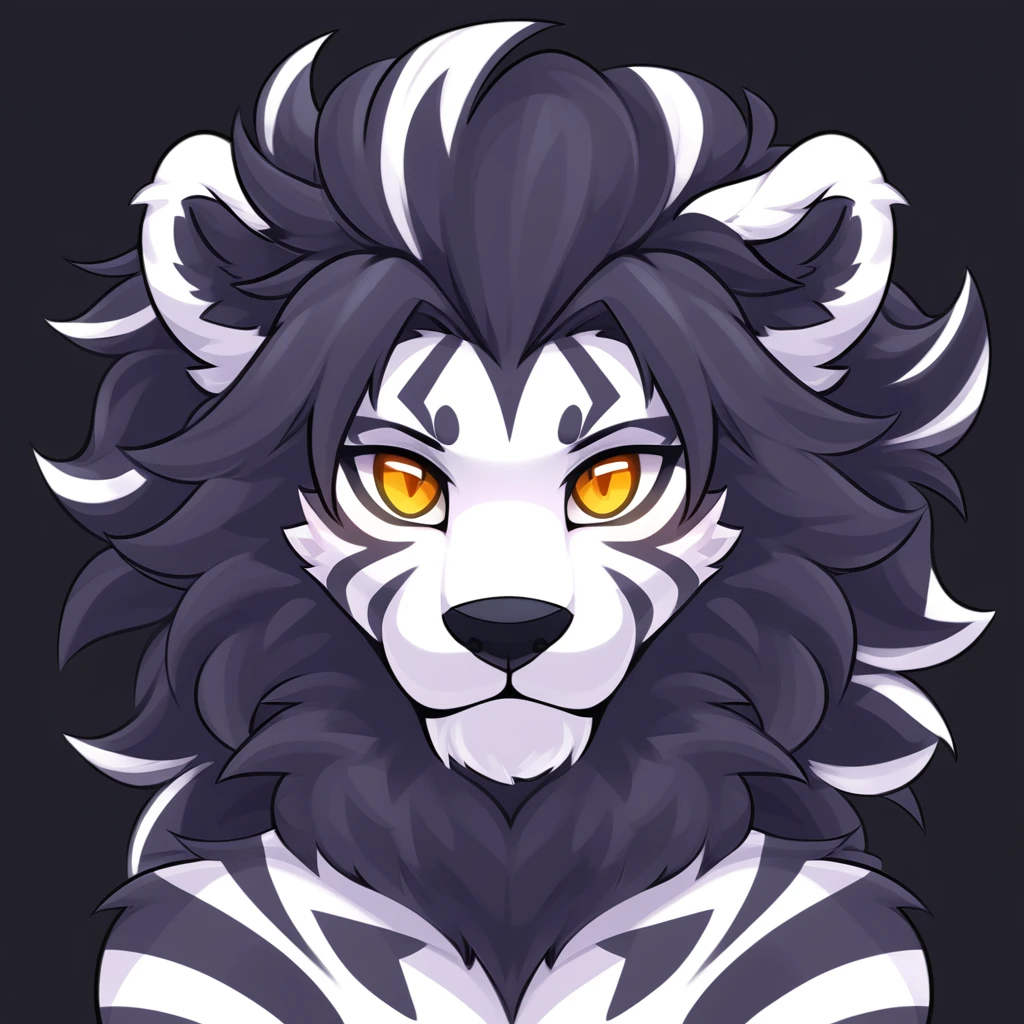 zebra lion hybrid in dark type art style