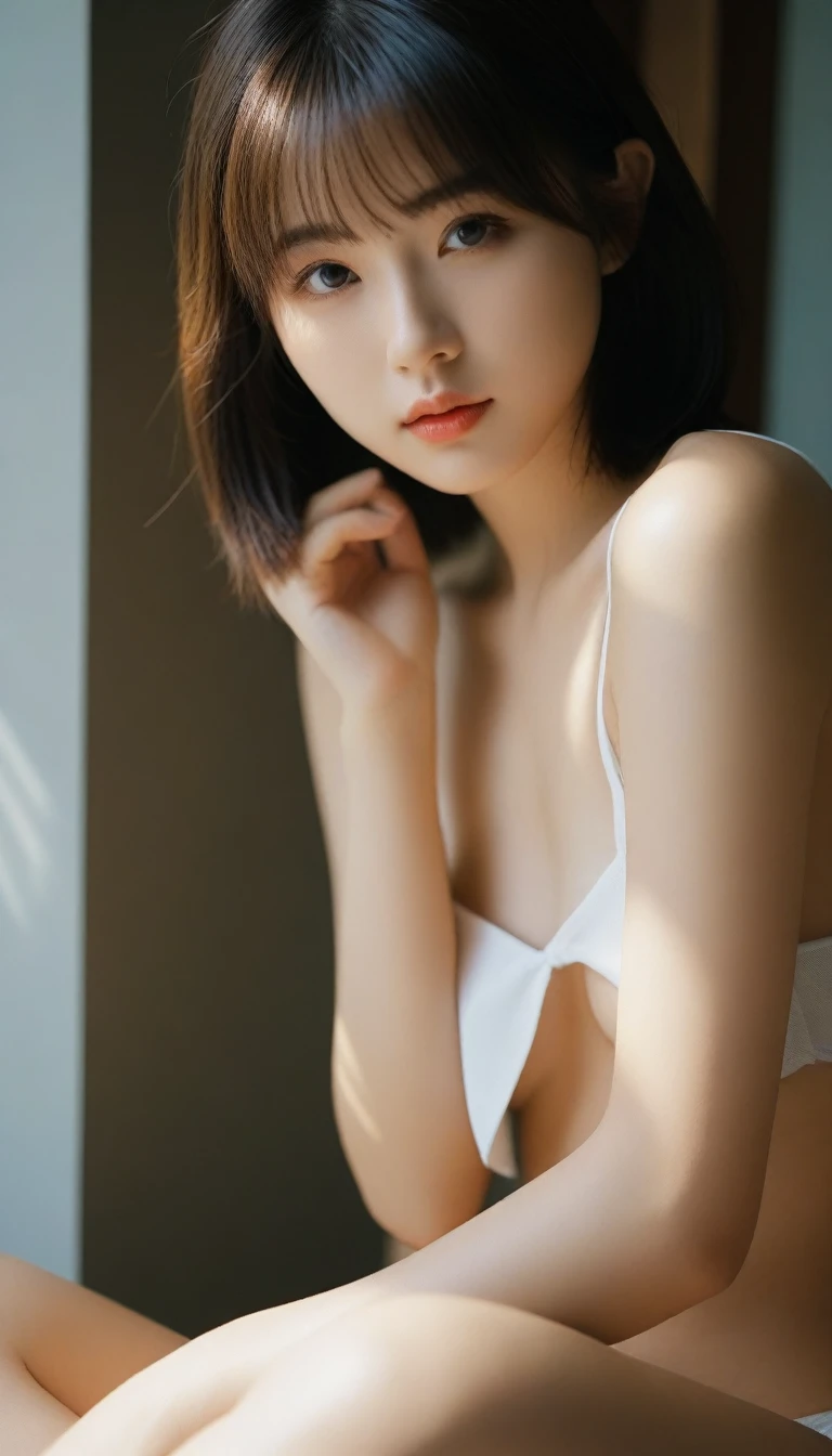 8K, Ultra-high resolution, Highest quality, masterpiece, 三分割法によるphotograph,Surreal, photograph, 1 Girl, (:1.3), pretty girl, Cute face, Beautiful eyes in every detail, 細かくdetailedに,masterpiece,One Girl:1.2, Japan Female Announcer, full body,athletic,Bob with bangs,shiny hair,glaring,bikini,High leg cut,Beautiful leg line beauty,Looking at the audience、beauty、(((Ideal body type))),A cup small breasts :2,、Portraiture:2、Perfect Anatomy、鮮明なdetailed、detailed、Surreal、Light and shadow,Strong light