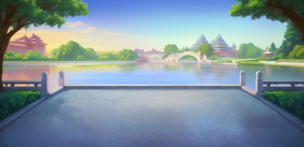 There is a painting,There is a bridge across the lake in the painting,There is also a bridge in the background, Royal Garden Background, Park Background, background technology, Palace Background, background technologywork, anime background technology, Volleyball court background, Downtown Background, Beautiful lake background, ballroom background, Anime Background, Fairy tale style background, Temple Background, Realistic detailed background, Game Background, mobile Game Background