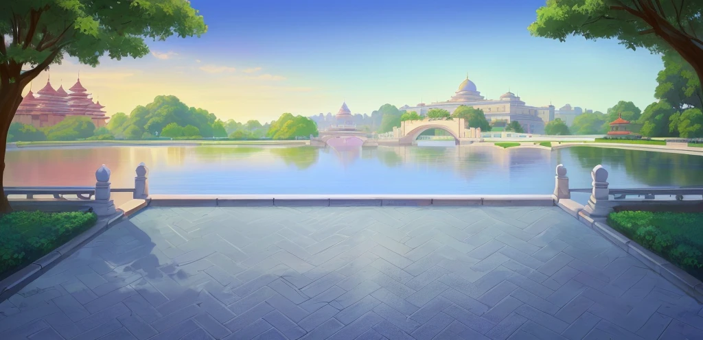 There is a painting,There is a bridge across the lake in the painting,There is also a bridge in the background, Royal Garden Background, Park Background, background technology, Palace Background, background technologywork, anime background technology, Volleyball court background, Downtown Background, Beautiful lake background, ballroom background, Anime Background, Fairy tale style background, Temple Background, Realistic detailed background, Game Background, mobile Game Background