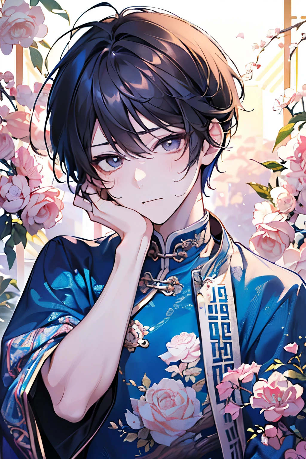 ((cute,kawaii,wonderland)),(Embarrassed、🥺),(Embarrassed pose with hands on face:1.25),((boy,Men's,male:1.2)),((1.25)),((POP modern clothes:1.25)),((和風male性アイドル:1.15)),Angle from below,Angle of incitement,((Stardust Road)),(Short Hair:1.3),Close-up of face.