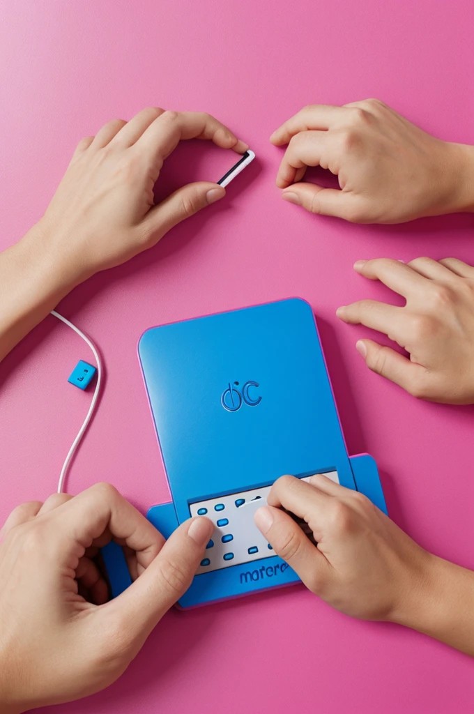 Draw a pink internet modem with hands and feet fighting with a blue modem 