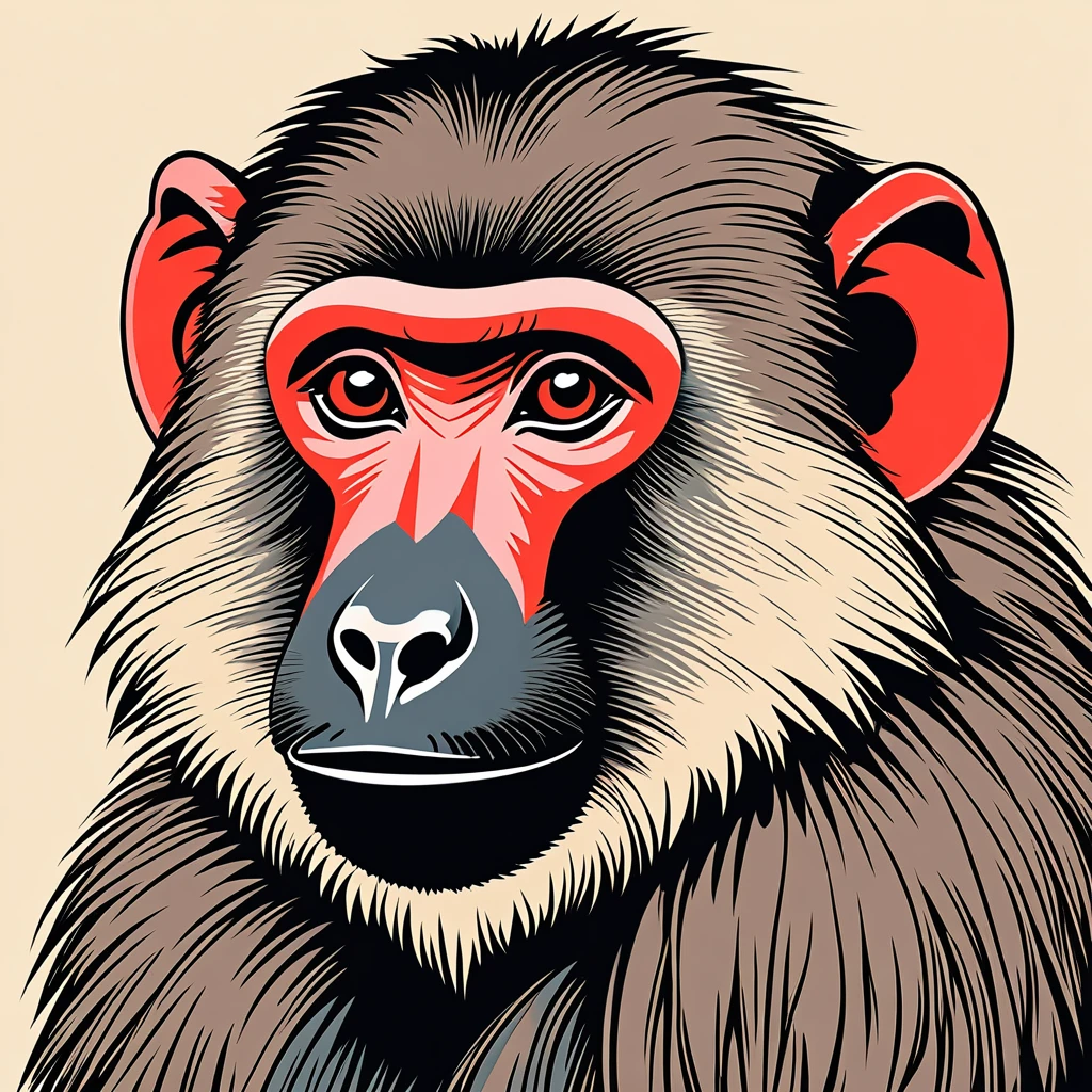 cute baboon, illustration, vector graphics, strong contours