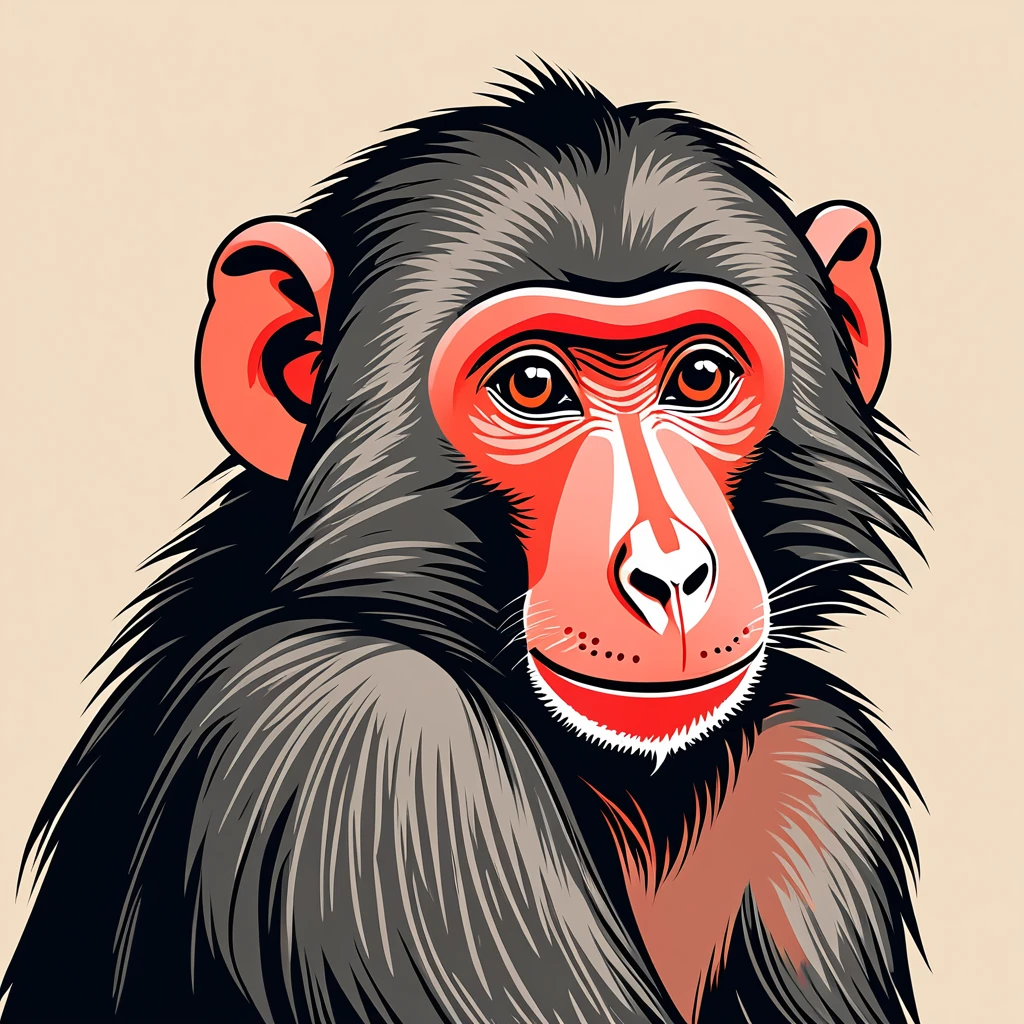 cute baboon, illustration, vector graphics, strong contours
