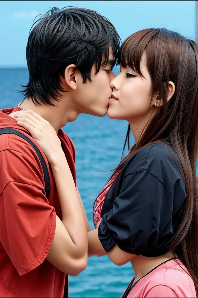 Couple boy and girl kiss anime