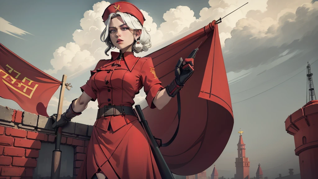 Soviet style scene,soviet maid,Red flag flying,Spectacular,Magnificent,style,