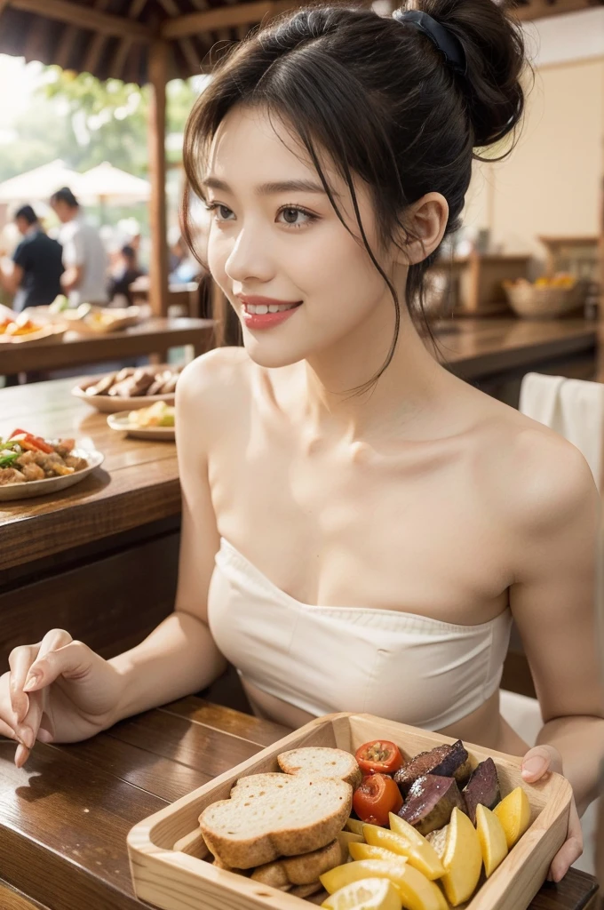 ((Armpit Pose、Armpit、NAKED Apron、In a naked apron、Raise your hands to show your armpits、Photograph the whole body、Show armpits、I'm wearing only an apron、Armpits with shiny skin as if oiled、Detailed armpit wrinkles、sixteen years old、Naked in an apron、Armpit odor、gazing at viewer、A slight smil、red lipsticks))、(A hyper-realistic), (illustratio), (high-detail), (8K), (high-detail), (The best illustrations), (beatiful detailed eyes), (top-quality), (ultra-detailliert), (Master masterpiece), (wall-paper), (详细的脸),full of sweat,Upper Body Up,hairarmpits,high-ponytail Hairstyle、red lipsticks、,Stand outside the store、one girls, ((Stand outside the café shop、Outside the store、Naked apron in front of the store))、japanes,