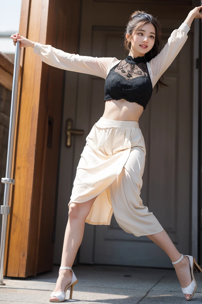 Create an image of her dancing while standing
