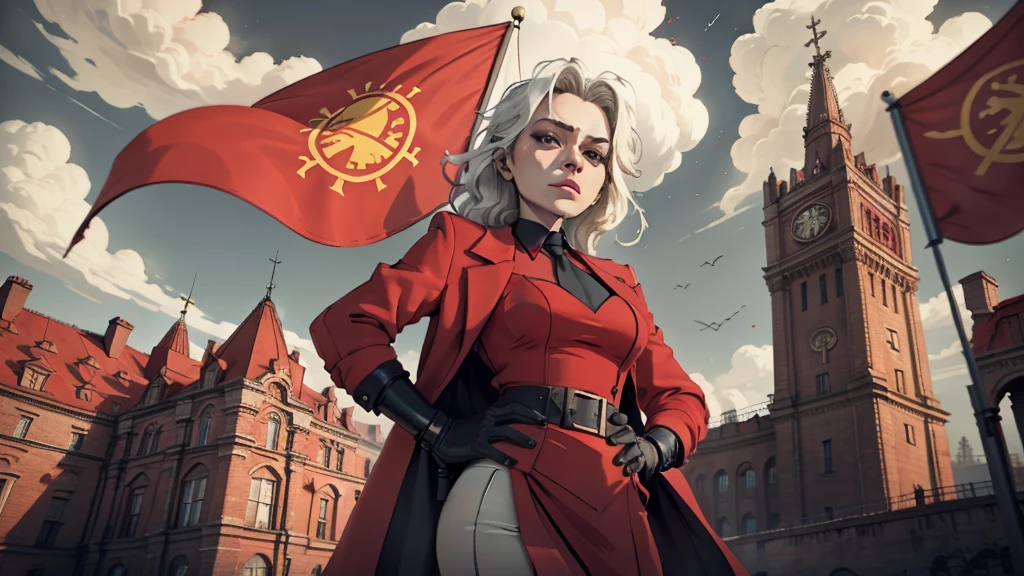 Soviet style scene,Red flag flying,Spectacular,Magnificent,style,Maid